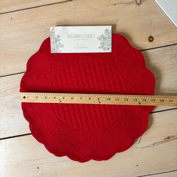 (4) Shabby Chic NWT Red Round Fabric Bow Design Placements Set of 4 - Picture 4 of 4